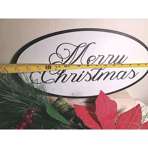 NWT 16" X 8" Merry Christmas Metal Sign Script, Double Hangers Farmhouse - Picture 2 of 6